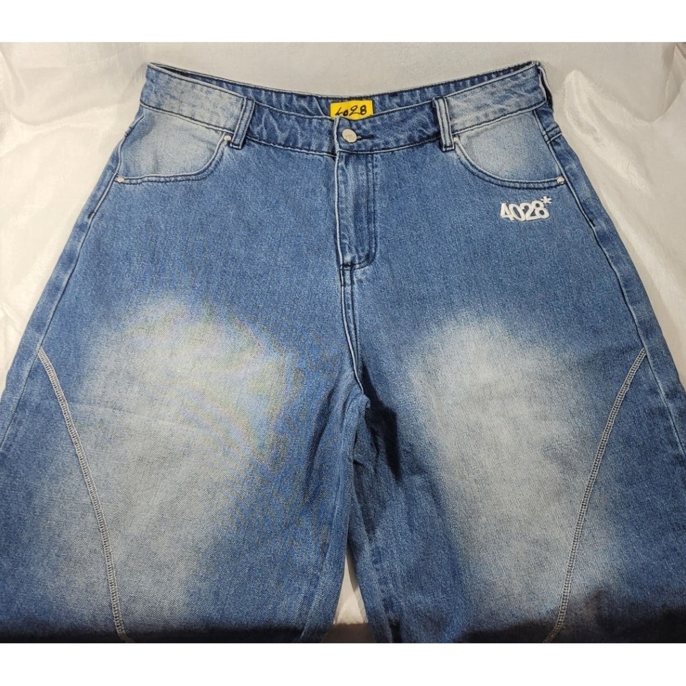 Forty28 4028 Blue Runna Faded Summa Drop Denim Shorts w/ Embroidery - Large